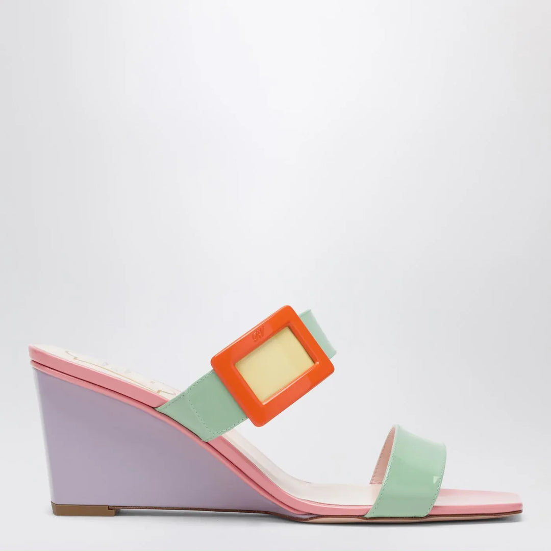 ROGER VIVIER - Belle Vivier wedge mules in green/purple patent leather Brand Shoes