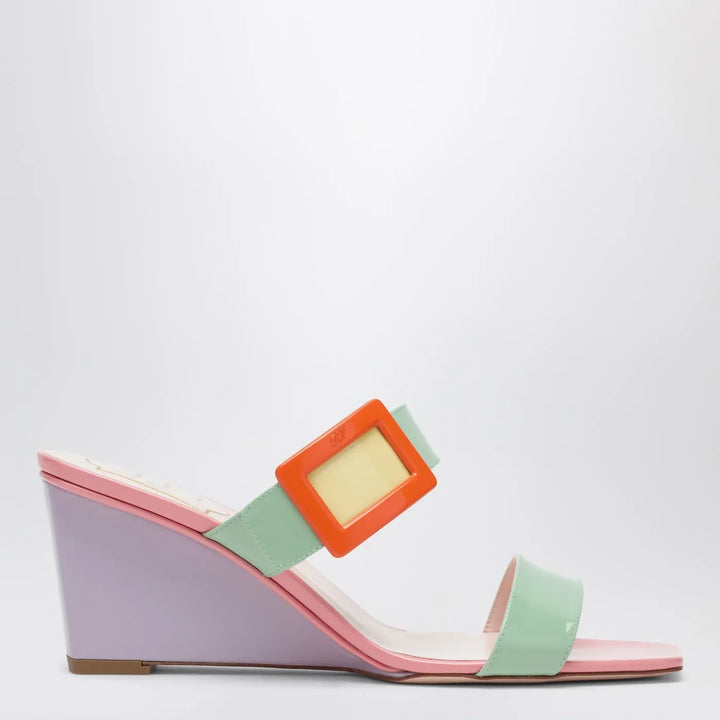 ROGER VIVIER - Belle Vivier wedge mules in green/purple patent leather Brand Shoes