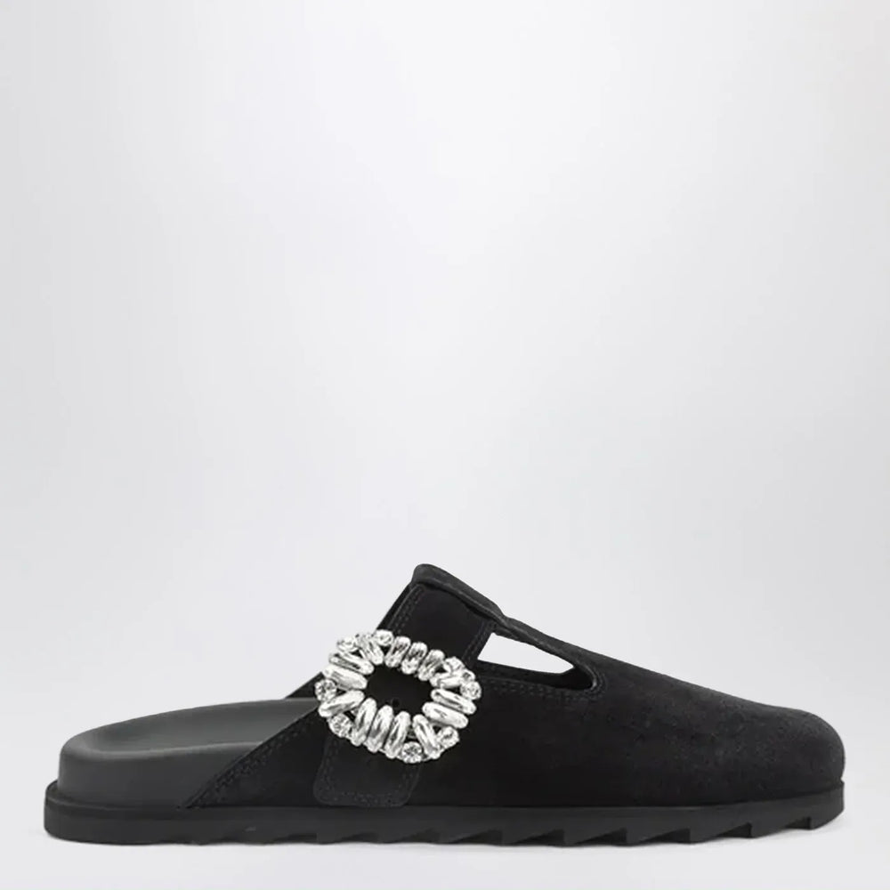 ROGER VIVIER - Black suede Mule Slidy Viv' Brand Shoes 41 IT