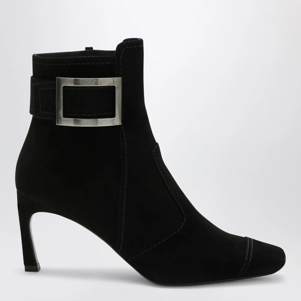 ROGER VIVIER - Black Trompette suede ankle boot Brand Shoes 38,5 IT
