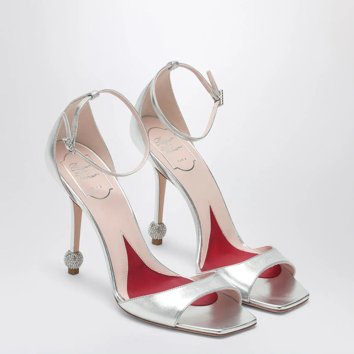 ROGER VIVIER - Silver sandal with jewelled heel Brand Shoes