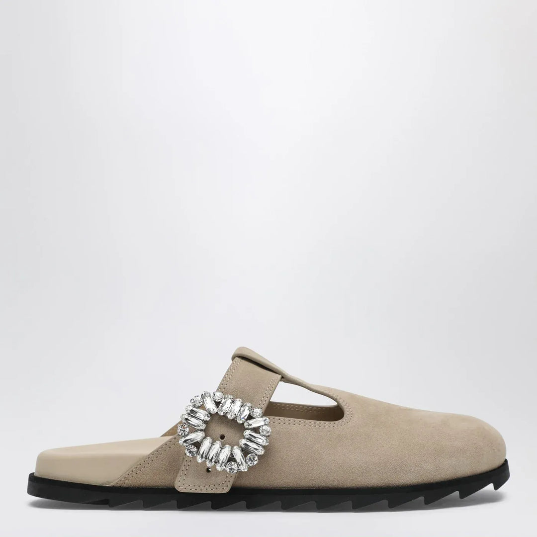 ROGER VIVIER - Slidy Viv Mules in suede beige Brand Shoes 37 IT