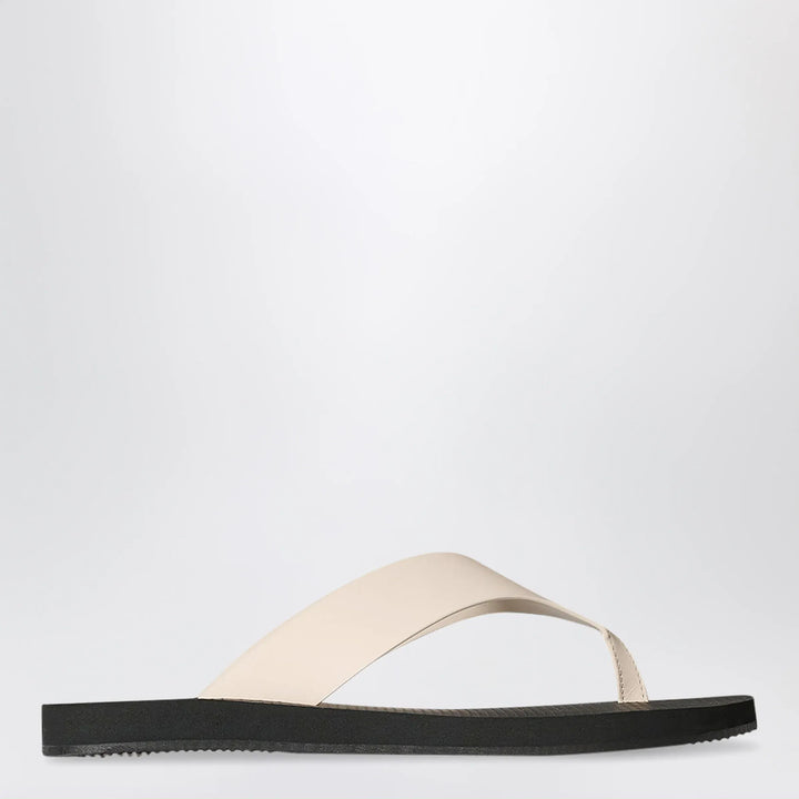 The Row - Ginza calfskin leather thong sandal in ivory/black Brand Shoes 36 IT