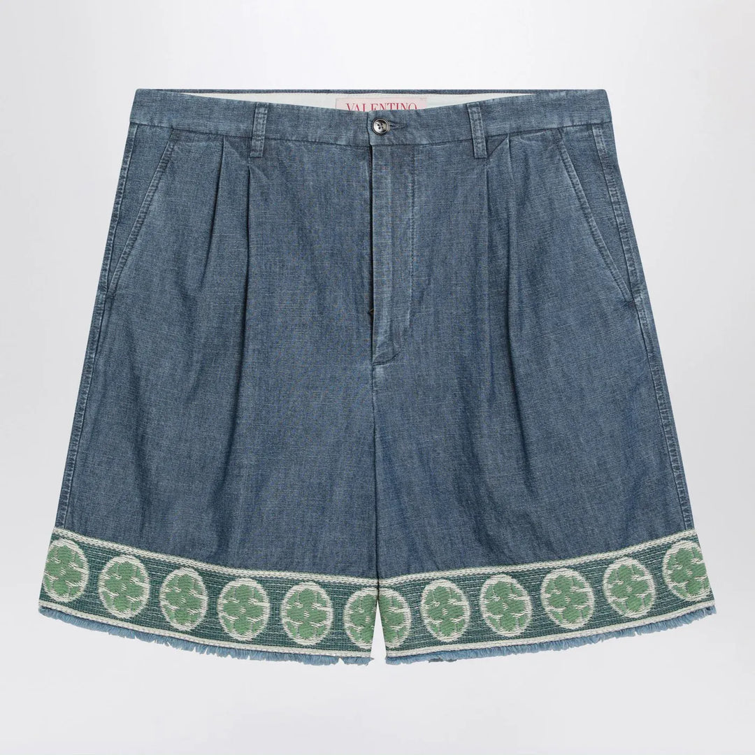 Valentino - Blue bermuda short with jacquard bottom Brand Shorts 46 IT