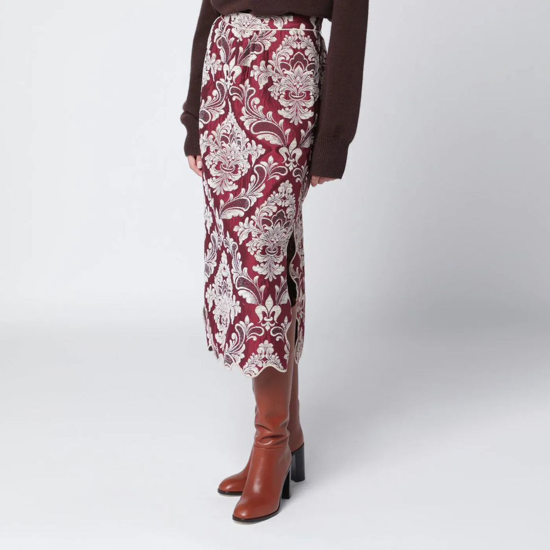 FARM Rio - Bordeaux jacquard midi skirt Brand Skirts L