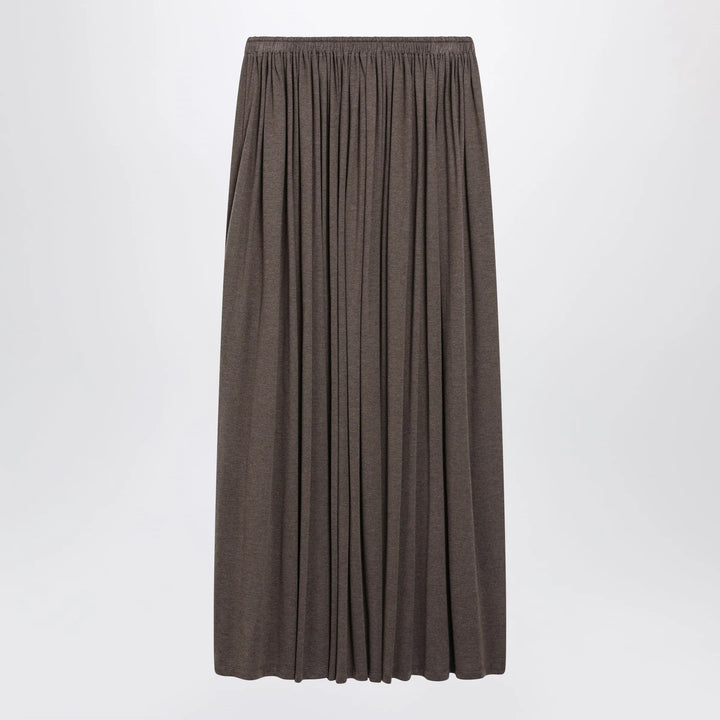 Max Mara - Long Pleated Skirt in Dark Khaki Lightweight Jersey Brand Skirts S