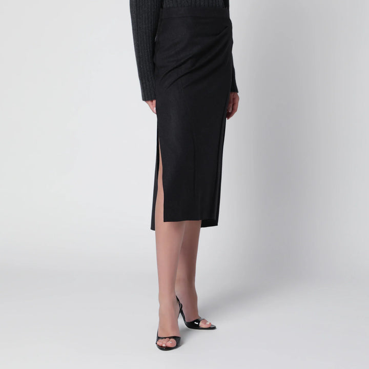 Victoria Beckham - Pressed Midi Skirt in Dark Grey Wool and Mohair Brand Skirts