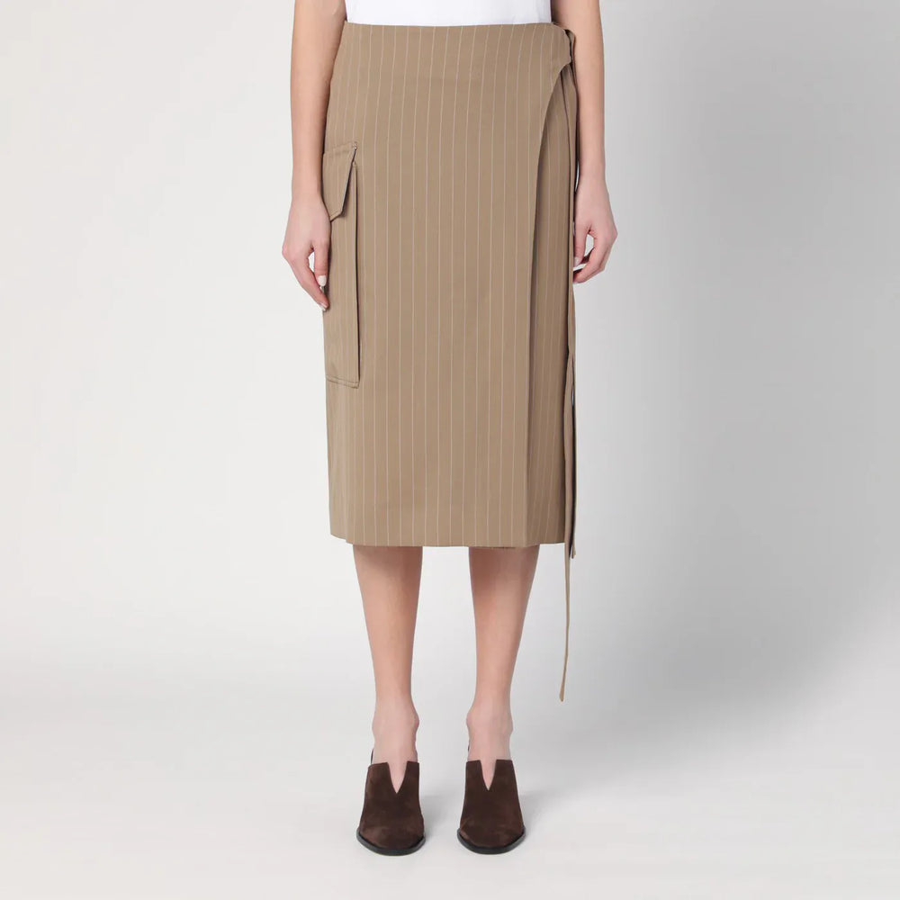 Victoria Beckham - Sand-coloured pinstriped wrap skirt Brand Skirts 8 UK