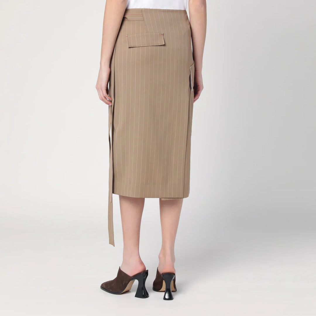 Victoria Beckham - Sand-coloured pinstriped wrap skirt Brand Skirts 8 UK