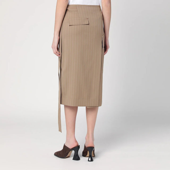 Victoria Beckham - Sand-coloured pinstriped wrap skirt Brand Skirts 8 UK