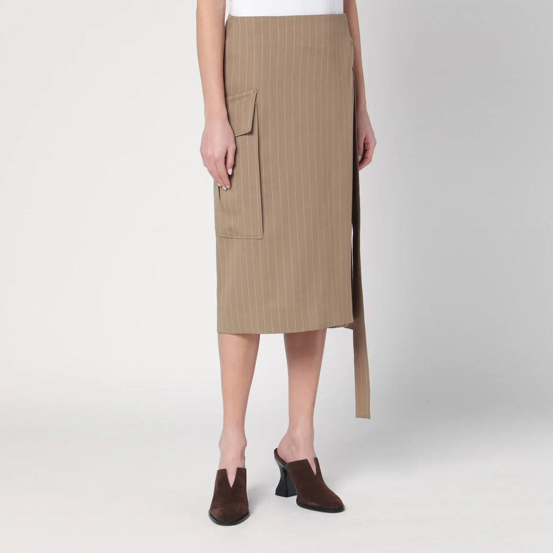 Victoria Beckham - Sand-coloured pinstriped wrap skirt Brand Skirts 8 UK
