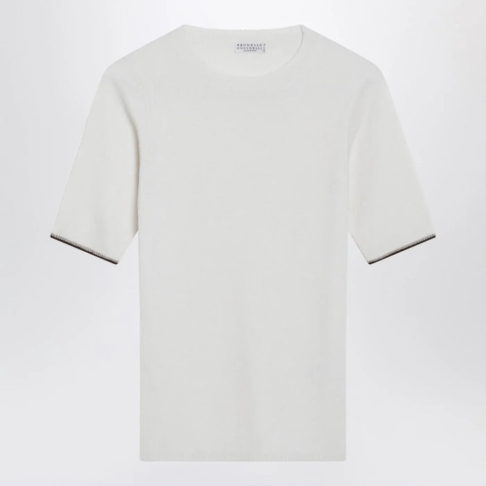 Brunello Cucinelli - White cashmere and silk knit top Brand Sweater XS