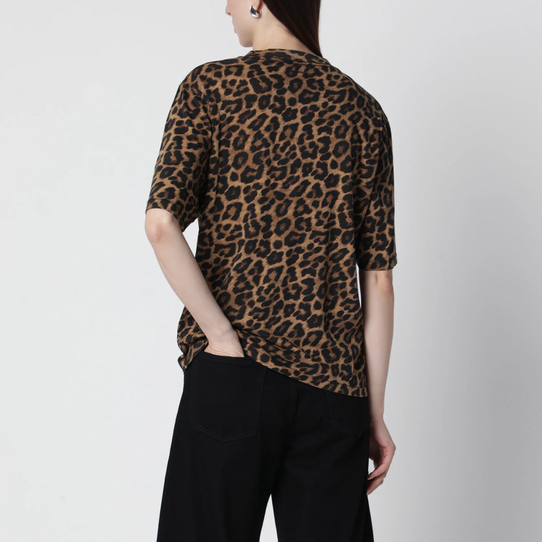 ANINE BING - Avi leopard print cotton T-shirt Brand T-Shirt