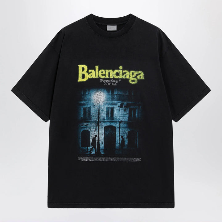 Balenciaga - The Address men’s regular-fit T-shirt in faded black cotton Brand T-Shirt