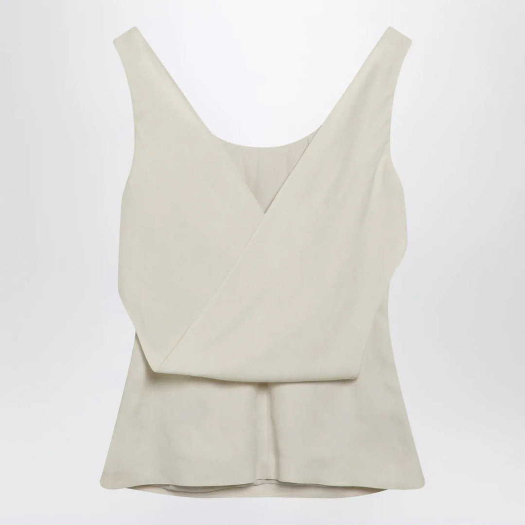 Brunello Cucinelli - Cream-colored top in Fluid viscose and linen twill Brand T-Shirt