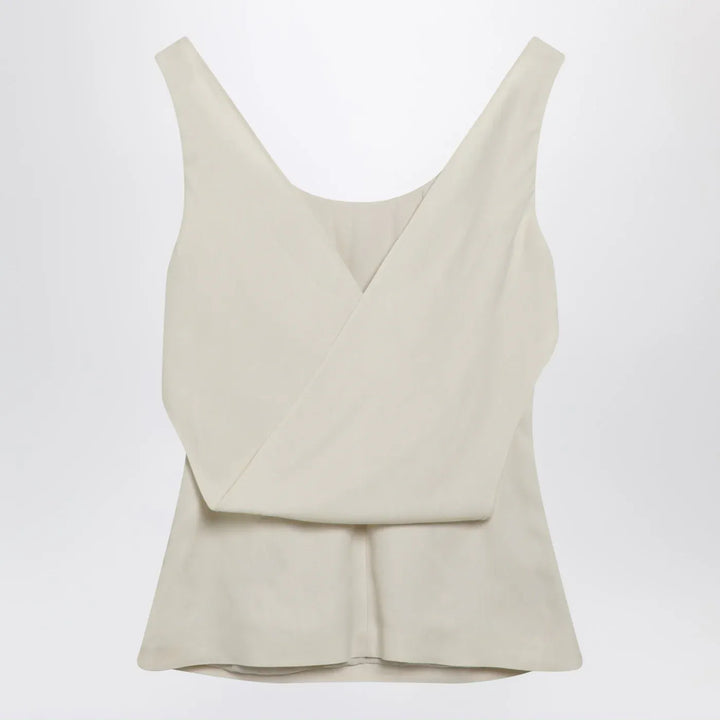 Brunello Cucinelli - Cream-colored top in Fluid viscose and linen twill Brand T-Shirt