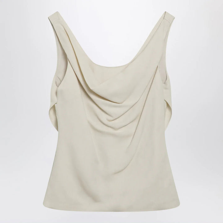 Brunello Cucinelli - Cream-colored top in Fluid viscose and linen twill Brand T-Shirt S