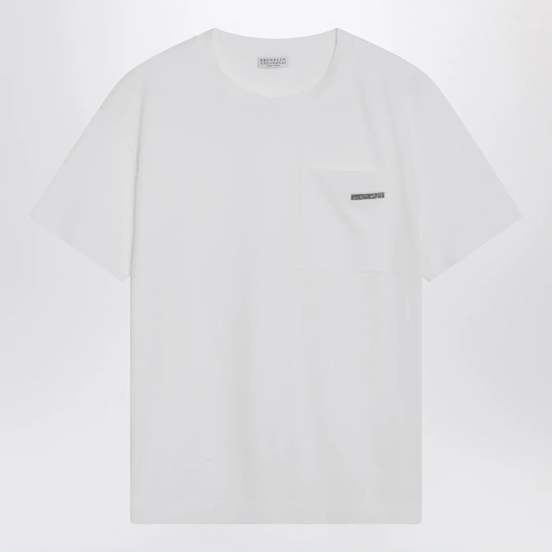 Brunello Cucinelli - White cotton T-shirt with Shiny Tab Brand T-Shirt XS