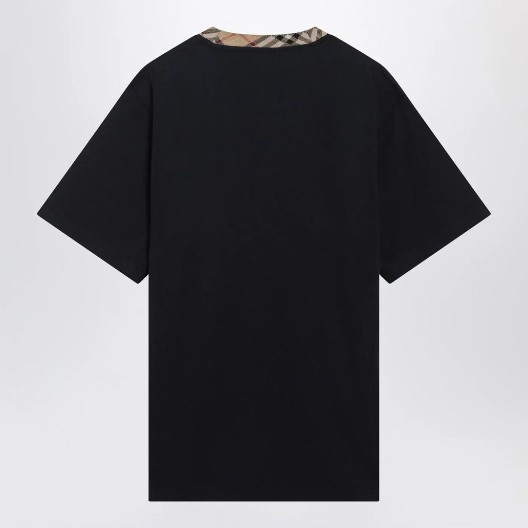 Burberry - Navy T-shirt with Check trims Brand T-Shirt