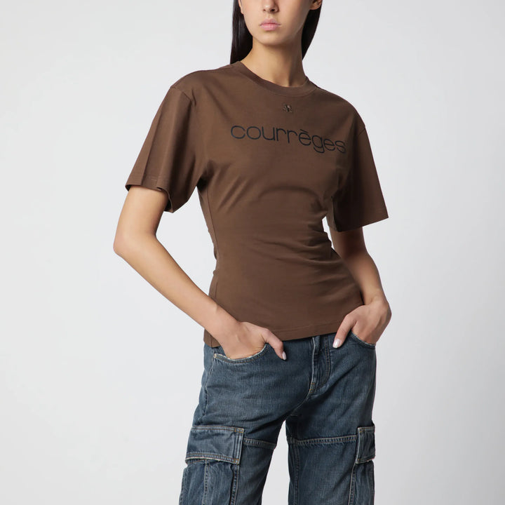 Courrèges - Brick/black cotton T-shirt with logo Brand T-Shirt