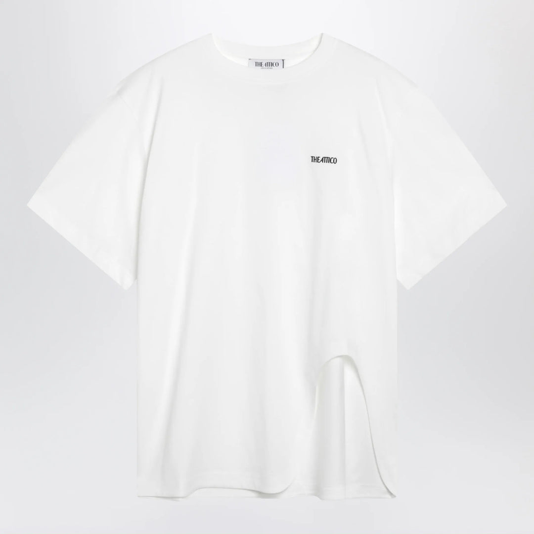 The Attico - Oversized cotton jersey T-shirt with cutout hem, white Brand T-Shirt