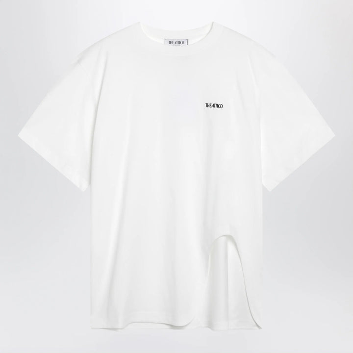 The Attico - Oversized cotton jersey T-shirt with cutout hem, white Brand T-Shirt
