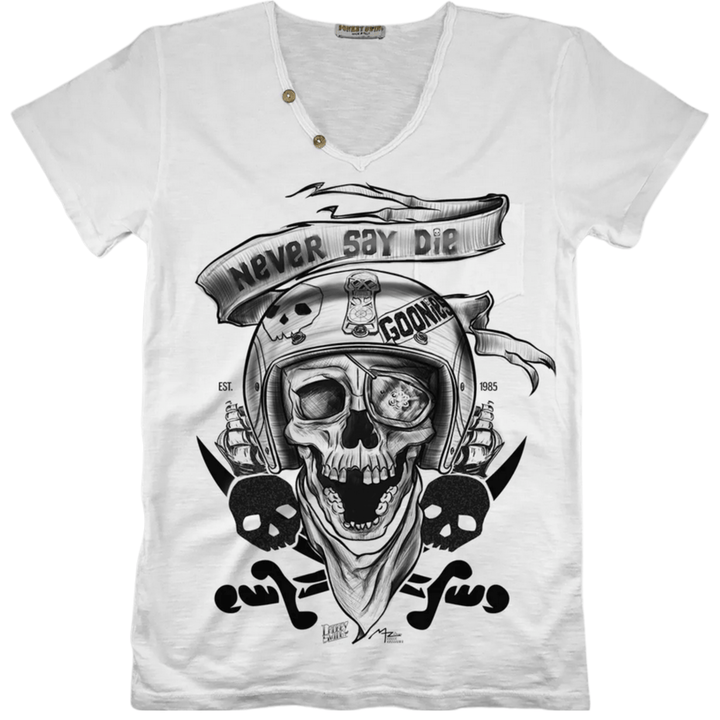 Vintabros T-shirt S / White Vintabros Never Say Die Men V-neck T-shirt Brand