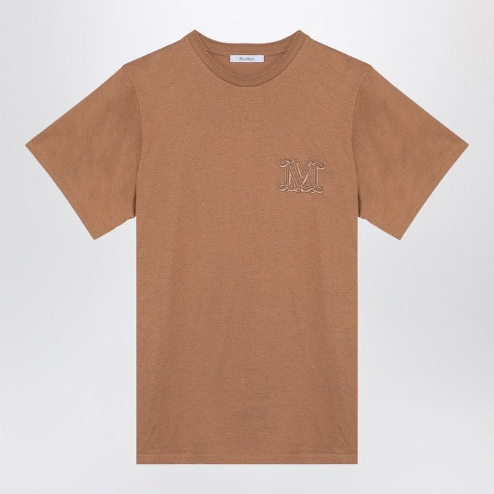 Max Mara Topwear XS Max Mara Oversized beige cotton T-shirt with logo embroidery Max Mara Oversized beige cotton T-shirt with logo embroidery Brand