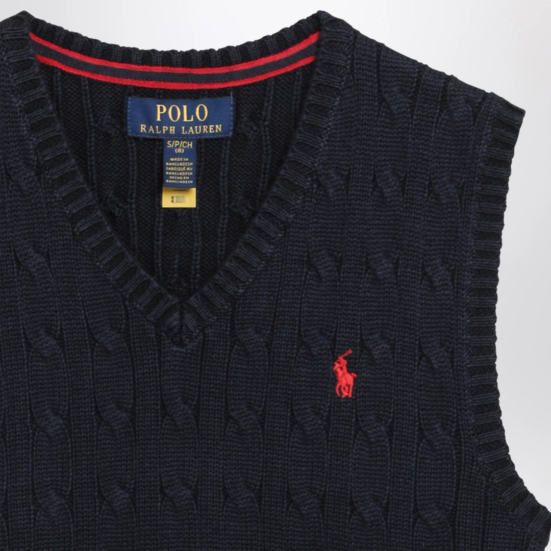 Polo Ralph Lauren - Cable-knit V-neck cotton sweater vest in navy Brand Vests