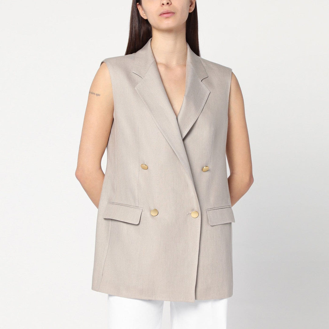 Vests 44  IT Tagliatore - Beige double-breasted linen vest Brand