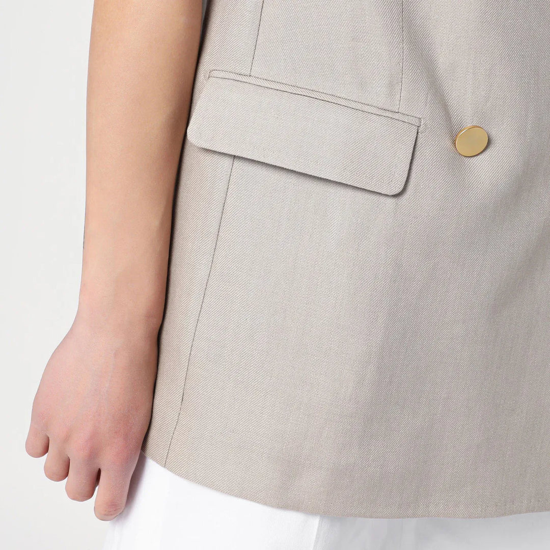 Tagliatore - Beige double-breasted linen vest Brand Vests 44  IT