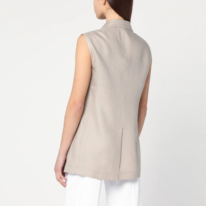 Tagliatore - Beige double-breasted linen vest Brand Vests 44  IT