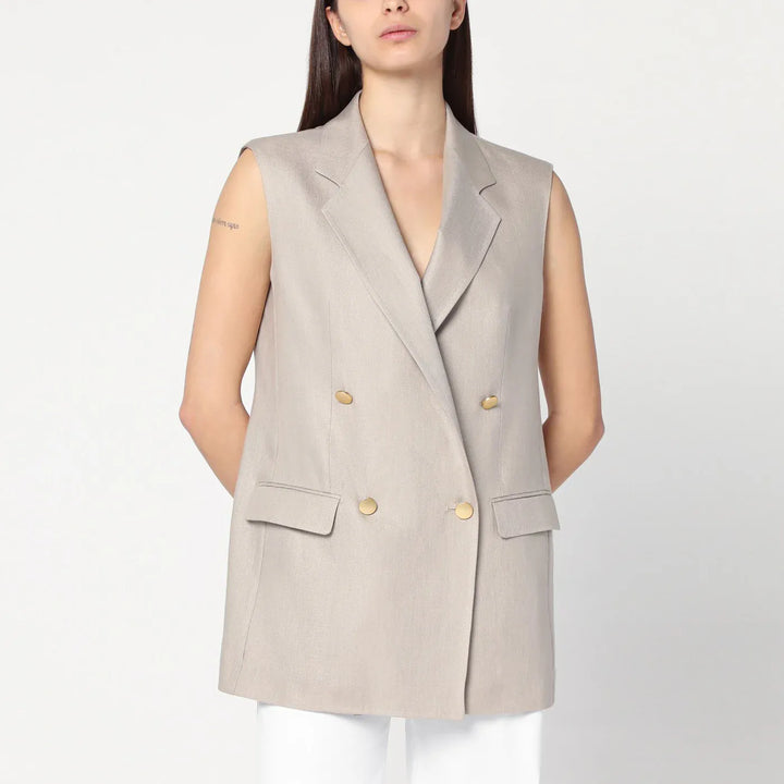 Tagliatore - Beige double-breasted linen vest Brand Vests 44  IT