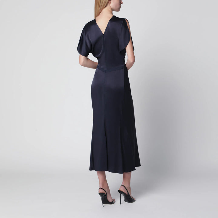 Victoria Beckham - Bela Midi Dress in Midnight Satin Crêpe Brand 8 UK