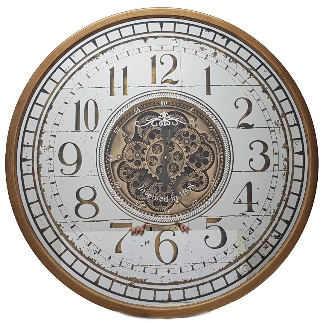Chilli Wall Clock Château Round 80cm Mirrored Moving Cogs Wall Clock - Gold Brand