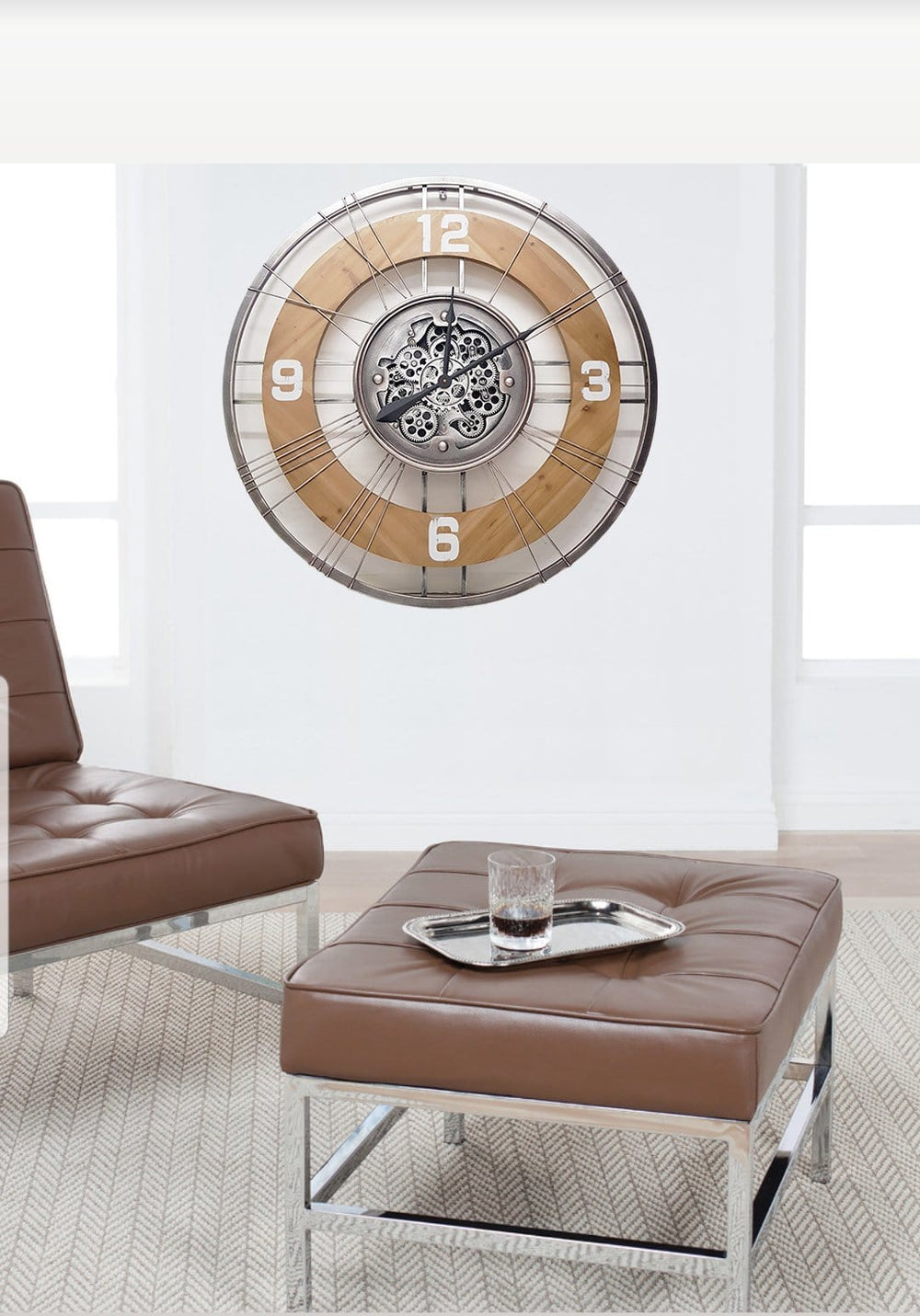 Chilli Wall Clock Geo Roman Round Country Moving Cogs Wall Clock Brand