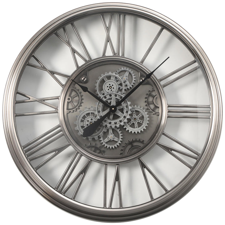Chilli Wall Clock Iron Round Industrial Moving Cogs Wall Clock - Silver Wash Brand