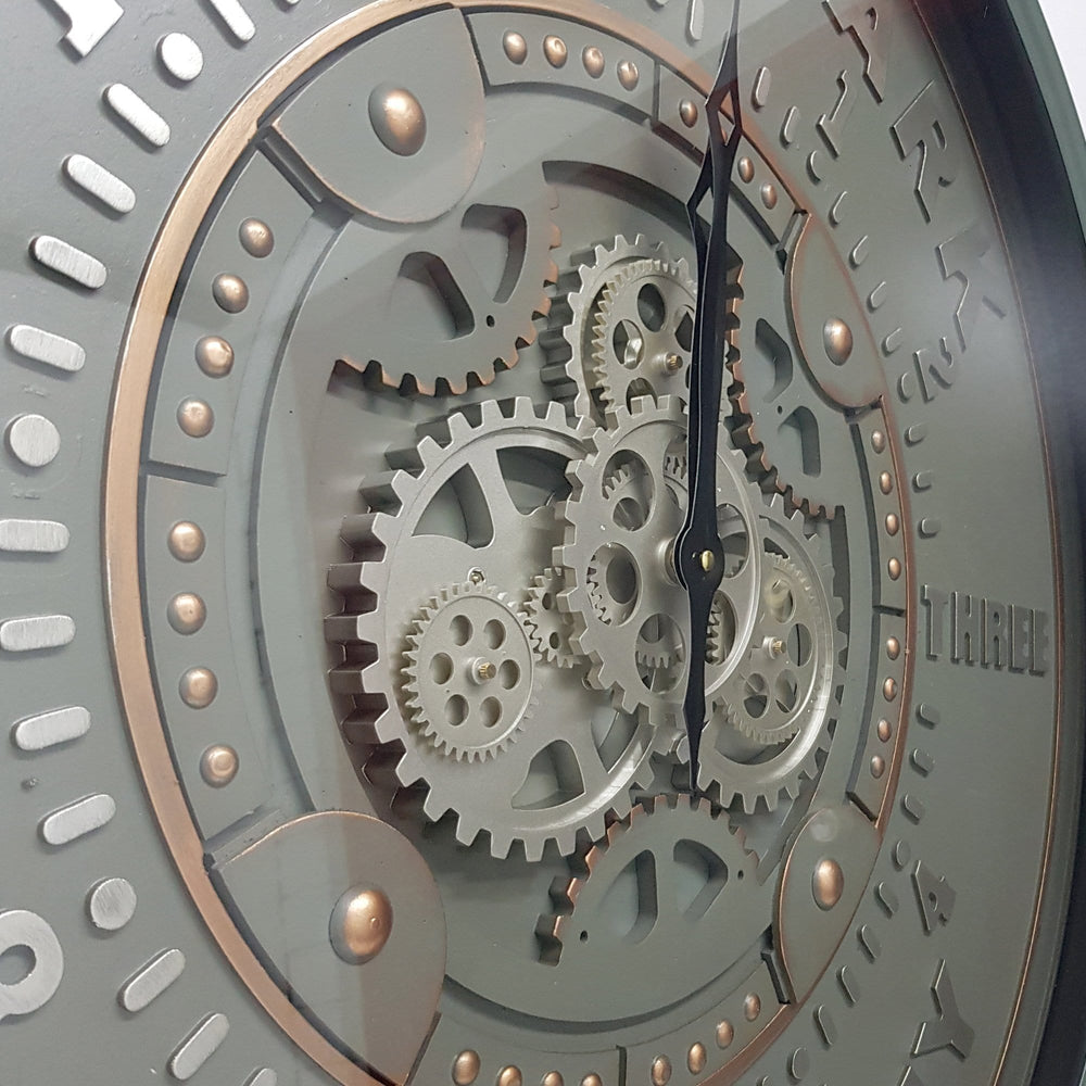 Chilli Wall Clock La Marque D80cm Round Modern Moving Cogs Clock - Grey w/metal Green Brand