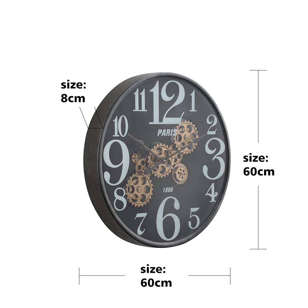 Chilli Wall Clock Muller Round Industrial Moving Cogs Wall Clock – Black Brand