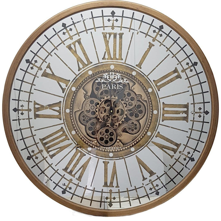 Chilli Wall Clock Round 80cm mirrored Paris moving cogs wall clock - Gold Brand