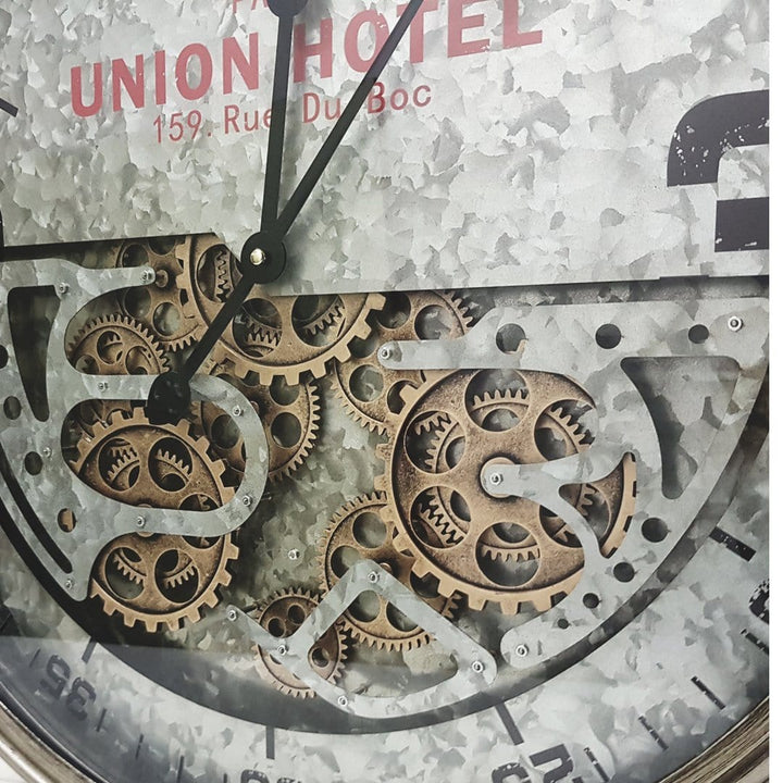 Chilli Wall Clock Union Hotel D60cm Round Modern moving cogs Clock - Silver Brand