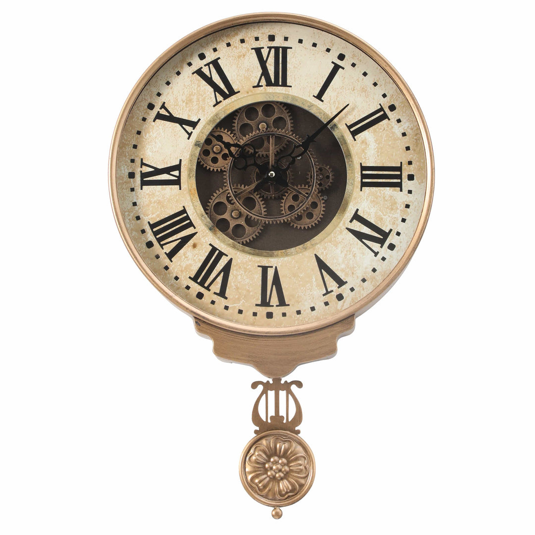 Chilli Wall Clock White West D40cm Pendulum Moving Cogs Wall Clock - Gold w/Natural Brand