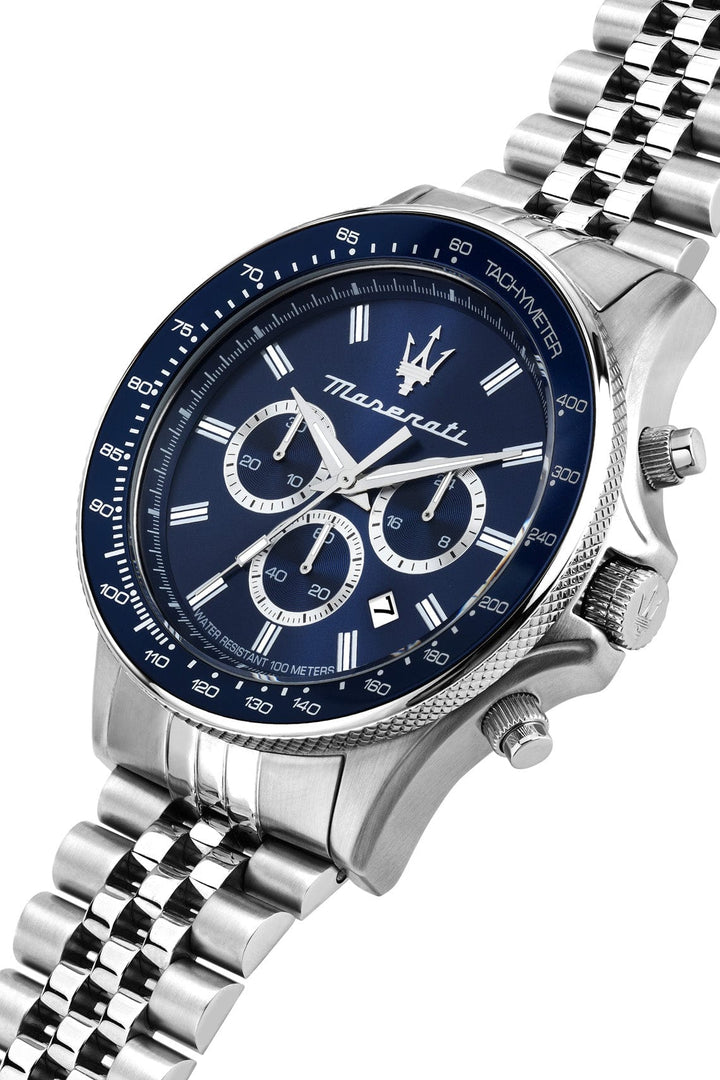 Watch Maserati Sfida Sport 44mm Chrono Blue Dial Stainless Steel Strap Watch Brand