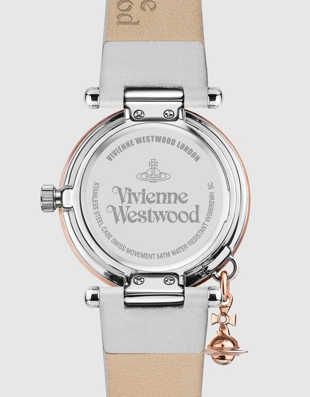 Vivienne Westwood Watch Vivienne Westwood Orb Pastelle Watch White Leather Strap Rose Gold Case With Swarovski Vivienne Westwood Orb Pastelle Watch White Leather Strap Rose Gold Case Brand