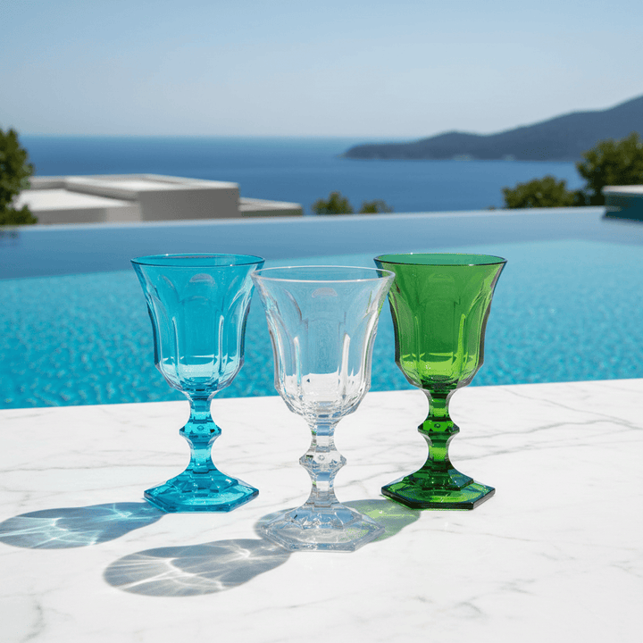 Mario Luca Giusti Victoria Albert Set of 3 Goblet Green - Clear - Turquoise Brand Wine Goblets