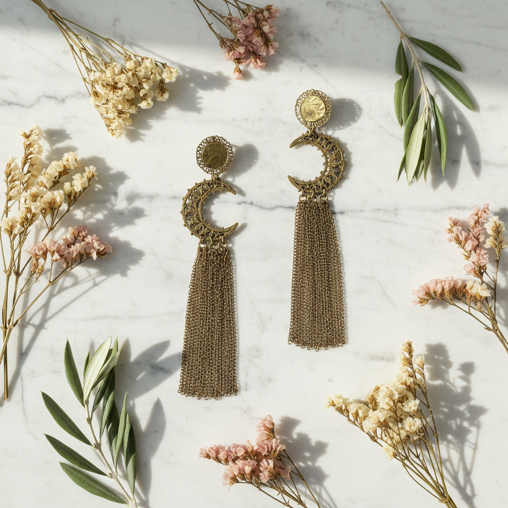 Giora Moon Earrings - Marble Flat Lay