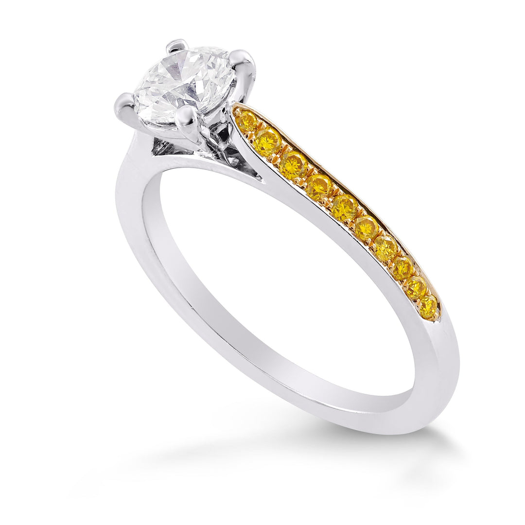 Leibish White F Colored Brilliant Cut Diamond Side-stone Ring