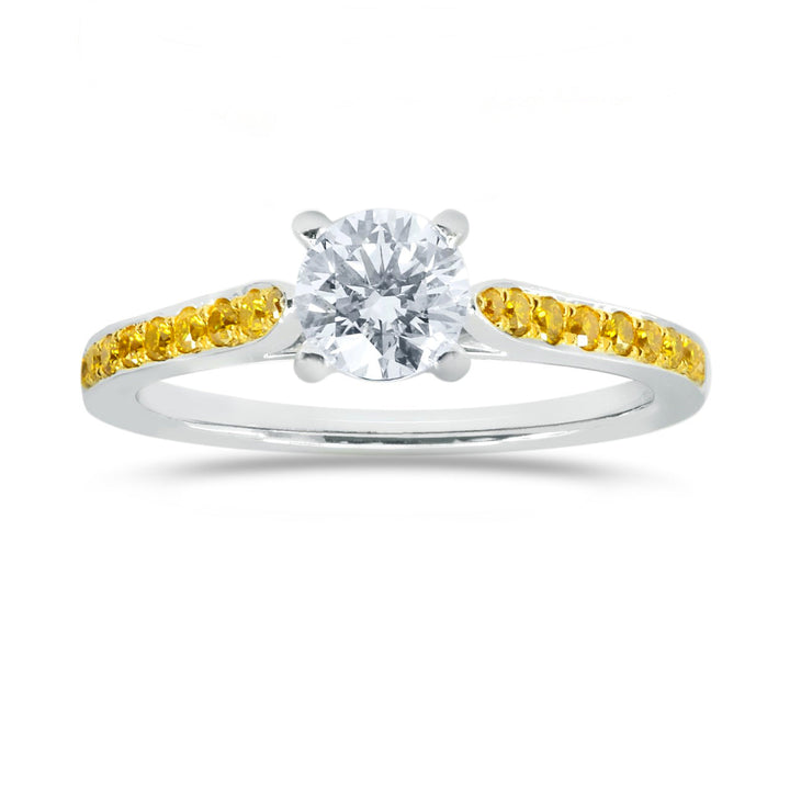 Leibish White F Colored Brilliant Cut Diamond Side-stone Ring