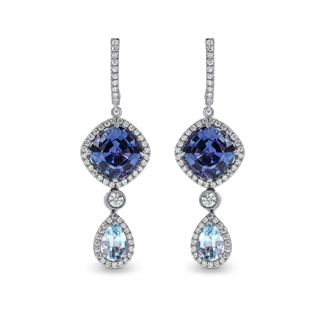Leibish Tanzanite and Aquamarine Diamond Drop Earrings
