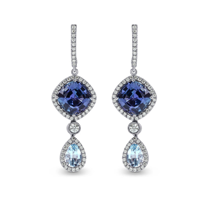 Leibish Tanzanite and Aquamarine Diamond Drop Earrings